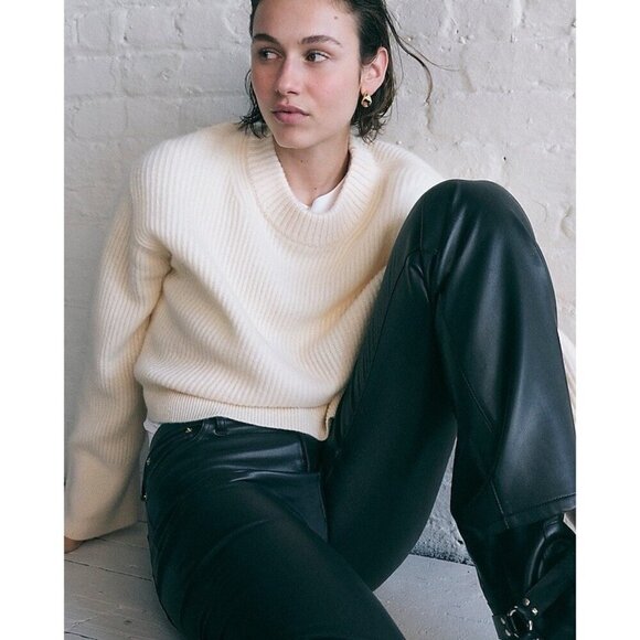 J Crew Womens High Rise Bootcut Pant Sz 32 Black Faux Leather Y2k Retro Flare - Picture 5 of 8